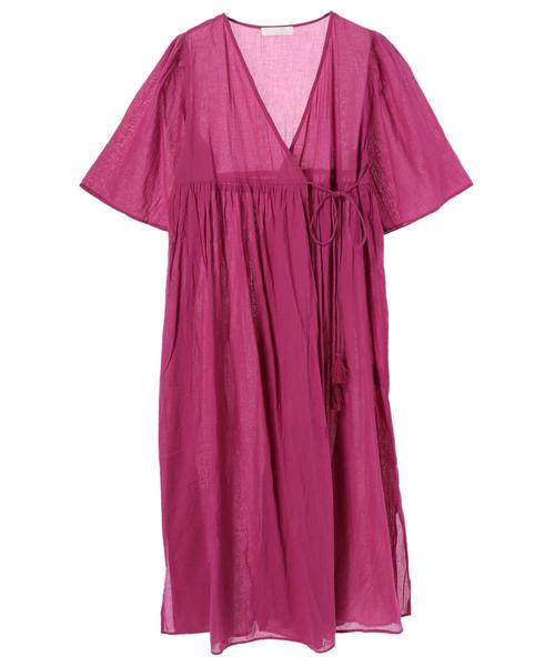 AMERICAN HOLIC（アメリカンホリック）の「5分袖カシュクールガウンワンピース（ワンピース・レディース・その他9/ネイビー/ターコイズブルー/その他1/マルチ/ドット/ブラック系その他/パープル/ブラック/ストライプ/カーキ・FREE）」の7枚目の写真