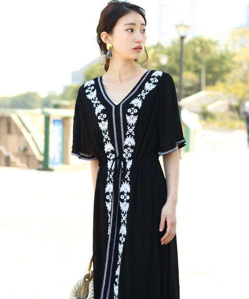 Web限定 ワンピース Bou セール ワンピース Jeloud ブージュルード のファッション Bou コットン刺繍ロングワンピース ワンピース