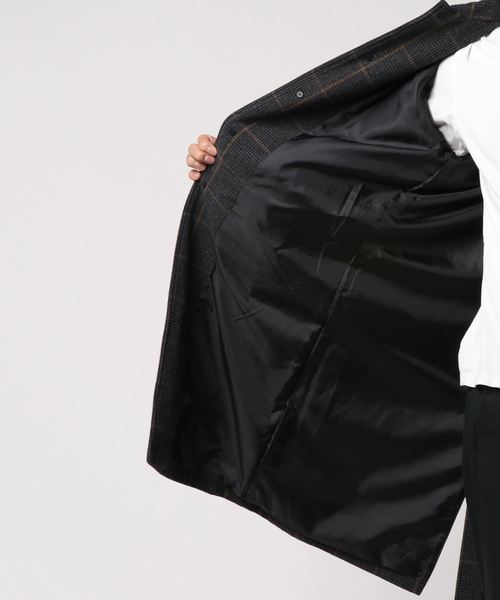 SUGGESTION（サジェッション）の「【SUGGESTION】チェック柄 ステンカラーコート（ステンカラーコート・メンズ・チャコールグレー/ネイビー・M/L）」の5枚目の写真