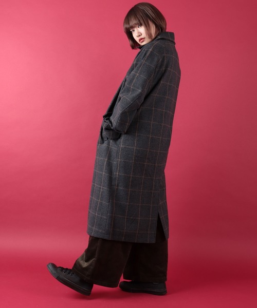 SUGGESTION（サジェッション）の「【SUGGESTION】チェック柄 ステンカラーコート（ステンカラーコート・メンズ・チャコールグレー/ネイビー・M/L）」の7枚目の写真