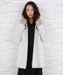 『TRENCH&COAT(トレンチ&コート)』ツイード風フード付きショートコート【大きいサイズ対応】【15号(3L)~19号(5L)】