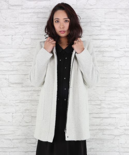 sabstreet my standard(サブストリートマイスタンダード)の「『TRENCH&COAT(トレンチ&コート)』ツイード風フード付きショートコート【大きいサイズ対応】【15号(3L)~19号(5L)】(その他アウター・レディース・ホワイト・19号)」の1枚目の写真