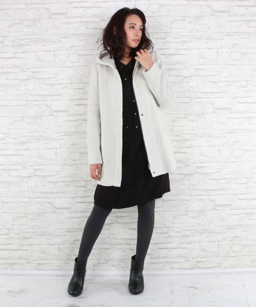 sabstreet my standard(サブストリートマイスタンダード)の「『TRENCH&COAT(トレンチ&コート)』ツイード風フード付きショートコート【大きいサイズ対応】【15号(3L)~19号(5L)】(その他アウター・レディース・ホワイト・19号)」の5枚目の写真