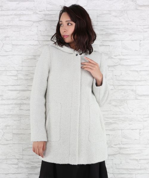 sabstreet my standard(サブストリートマイスタンダード)の「『TRENCH&COAT(トレンチ&コート)』ツイード風フード付きショートコート【大きいサイズ対応】【15号(3L)~19号(5L)】(その他アウター・レディース・ホワイト・19号)」の4枚目の写真