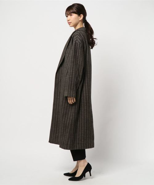 DouDou（ドゥドゥ）の「チェックロングコート（その他アウター・レディース・ブラウン/オフホワイト・FREE）」の3枚目の写真