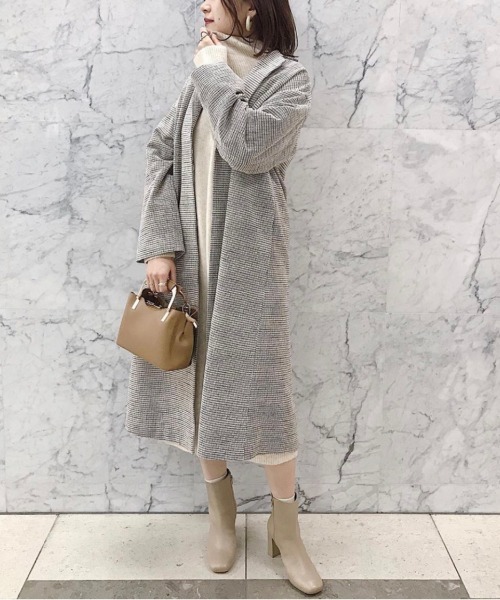 DouDou（ドゥドゥ）の「チェックロングコート（その他アウター・レディース・ブラウン/オフホワイト・FREE）」の11枚目の写真
