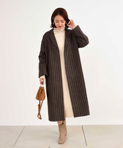 DouDou（ドゥドゥ）の「チェックロングコート（その他アウター・レディース・ブラウン/オフホワイト・FREE）」の9枚目の写真