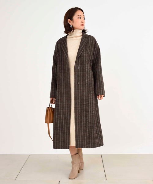 DouDou（ドゥドゥ）の「チェックロングコート（その他アウター・レディース・ブラウン/オフホワイト・FREE）」の8枚目の写真