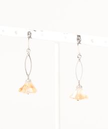 【aco* beads accessory】チェコガラスフラワーとリーフパーツのロングピアスシルバーカラー