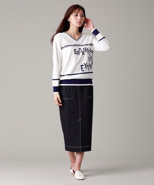 セール By トップス Evex ウォッシャブル マリンロゴインターシャニット ニット セーター Evex By Krizia エヴェックスバイクリツィア のファッション