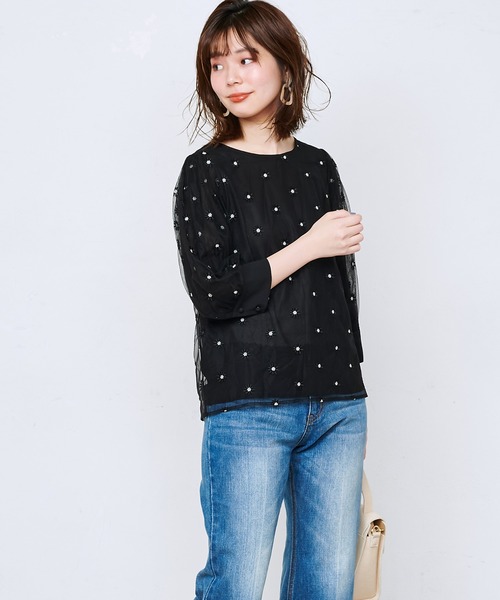 natural couture（ナチュラルクチュール）の「マーガレット刺繍7分袖シアーブラウス（シャツ/ブラウス・レディース・ホワイト/ブラック/ベージュ・FREE）」の11枚目の写真