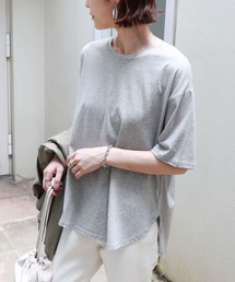 コットン半袖裾ラウンドTシャツ