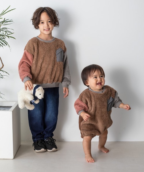 MAKE YOUR DAY（メイクユアデイ）の「三角ポケット両面ボアプルオーバー■80～140cm（スウェット・キッズ・ベージュ/グレー/ピンク/マルチ・100/110/120/80/130/140/90）」の16枚目の写真