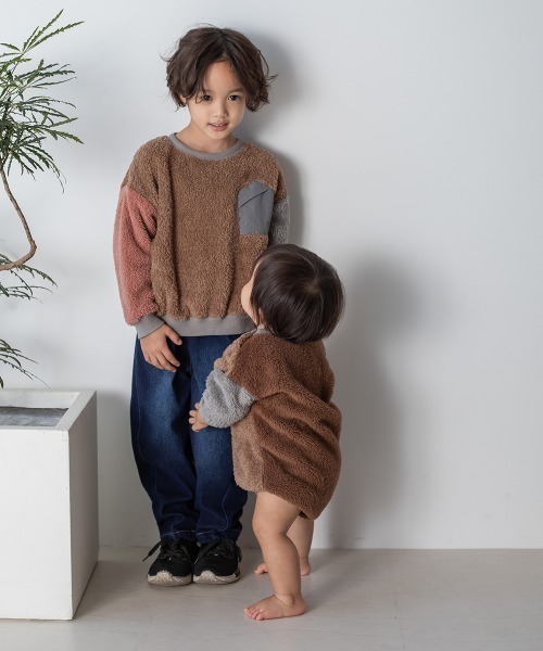 MAKE YOUR DAY（メイクユアデイ）の「三角ポケット両面ボアプルオーバー■80～140cm（スウェット・キッズ・ベージュ/グレー/ピンク/マルチ・100/110/120/80/130/140/90）」の17枚目の写真