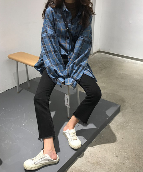 Girly Doll(ガーリードール)の「オーバーチェックシャツ(シャツ/ブラウス・レディース・ベージュ/ブルー/モカ/ダークブラウン/ブラウン・F)」の21枚目の写真