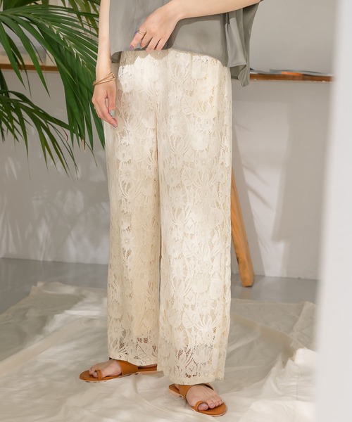 ITEMS URBANRESEARCH（アイテムズ アーバンリサーチ）の「レースワイドパンツ（その他パンツ・レディース・ブラック/ナチュラル・FREE）」の9枚目の写真
