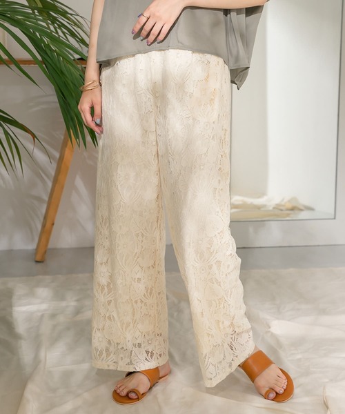 ITEMS URBANRESEARCH（アイテムズ アーバンリサーチ）の「レースワイドパンツ（その他パンツ・レディース・ブラック/ナチュラル・FREE）」の3枚目の写真