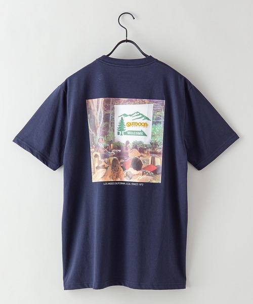 OUTDOOR PRODUCTS(アウトドアプロダクツ)の「【OUTDOOR PRODUCTS】ドライ機能付き(速乾機能)CAMPモチーフグラフィックバックプリントワンポイントブランドロゴTシャツ(Tシャツ/カットソー・メンズ・ホワイト/オフホワイト/アイボリー/チャコールグレー/ブラック/ブルー系その他/ネイビー/ベージュ/ベージュ系その他・X-LARGE/MEDIUM/LARGE)」の1枚目の写真