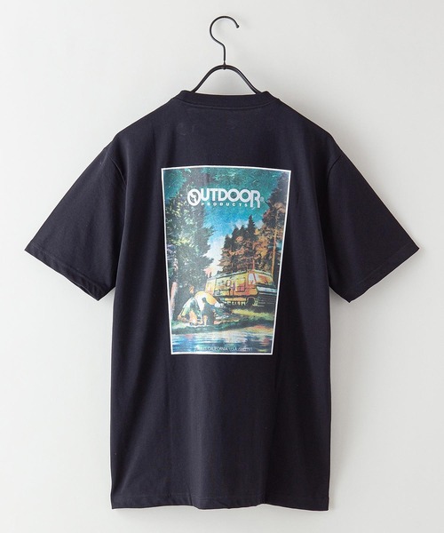 OUTDOOR PRODUCTS(アウトドアプロダクツ)の「【OUTDOOR PRODUCTS】ドライ機能付き(速乾機能)CAMPモチーフグラフィックバックプリントワンポイントブランドロゴTシャツ(Tシャツ/カットソー・メンズ・ホワイト/オフホワイト/アイボリー/チャコールグレー/ブラック/ブルー系その他/ネイビー/ベージュ/ベージュ系その他・X-LARGE/MEDIUM/LARGE)」の4枚目の写真