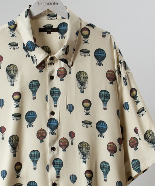 SlashDate（スラッシュデイト）の「総柄プリントとろみシャツ/レトロバルーン（シャツ/ブラウス・メンズ・ブラック/アイボリー・M/L）」の2枚目の写真