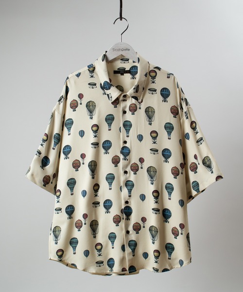 SlashDate（スラッシュデイト）の「総柄プリントとろみシャツ/レトロバルーン（シャツ/ブラウス・メンズ・ブラック/アイボリー・M/L）」の3枚目の写真