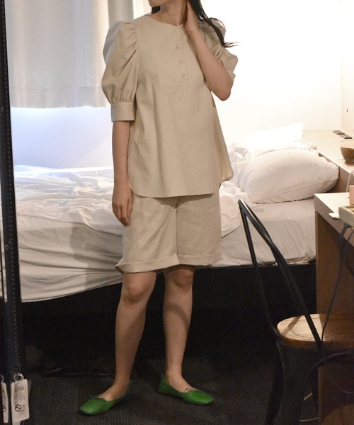 Alley by w closet（アリーバイダブルクローゼット）の「【Alley】タック入りハーフパンツ（その他パンツ・レディース・ブラウン/キナリ/ライム・FREE）」の9枚目の写真