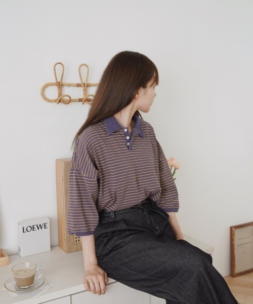 moi tytto（モイテュット）の「オーバーサイズポロシャツ（ポロシャツ・レディース・ベージュ/ネイビー・FREE）」の2枚目の写真