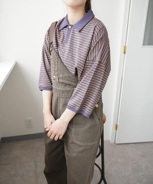 moi tytto（モイテュット）の「オーバーサイズポロシャツ（ポロシャツ・レディース・ベージュ/ネイビー・FREE）」の4枚目の写真