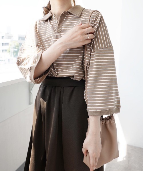 moi tytto（モイテュット）の「オーバーサイズポロシャツ（ポロシャツ・レディース・ベージュ/ネイビー・FREE）」の17枚目の写真