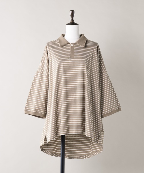 moi tytto（モイテュット）の「オーバーサイズポロシャツ（ポロシャツ・レディース・ベージュ/ネイビー・FREE）」の12枚目の写真