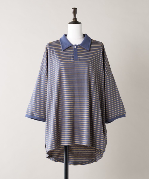 moi tytto（モイテュット）の「オーバーサイズポロシャツ（ポロシャツ・レディース・ベージュ/ネイビー・FREE）」の5枚目の写真