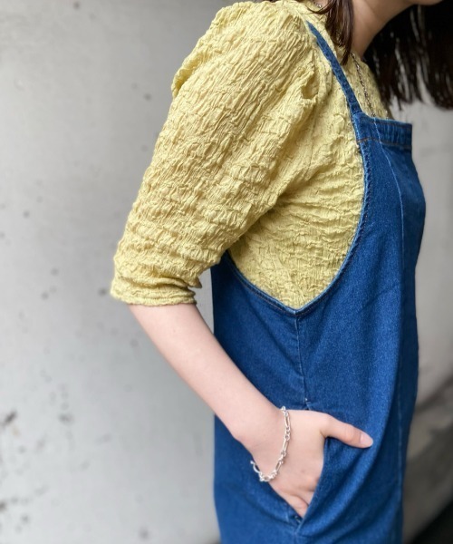 Kastane（カスタネ）の「クラッシュジャガード5分袖（Tシャツ/カットソー・レディース・グリーン/スカイブルー/オフホワイト/ネイビー/パープル・FREE）」の3枚目の写真