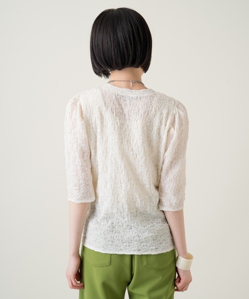 Kastane（カスタネ）の「クラッシュジャガード5分袖（Tシャツ/カットソー・レディース・グリーン/スカイブルー/オフホワイト/ネイビー/パープル・FREE）」の15枚目の写真