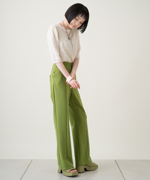 Kastane（カスタネ）の「クラッシュジャガード5分袖（Tシャツ/カットソー・レディース・グリーン/スカイブルー/オフホワイト/ネイビー/パープル・FREE）」の6枚目の写真