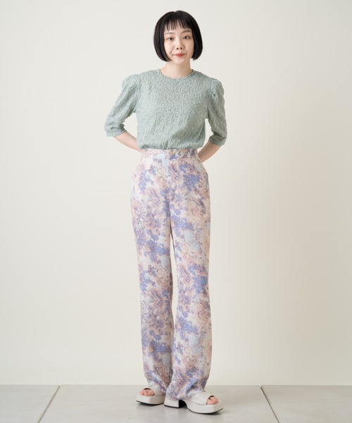 Kastane（カスタネ）の「クラッシュジャガード5分袖（Tシャツ/カットソー・レディース・グリーン/スカイブルー/オフホワイト/ネイビー/パープル・FREE）」の8枚目の写真