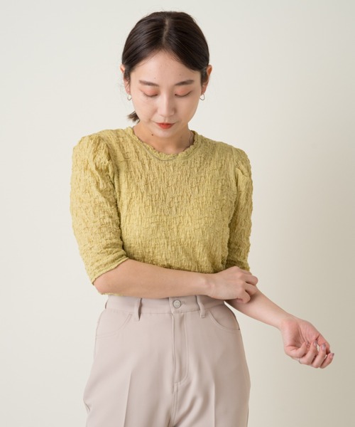 Kastane（カスタネ）の「クラッシュジャガード5分袖（Tシャツ/カットソー・レディース・グリーン/スカイブルー/オフホワイト/ネイビー/パープル・FREE）」の10枚目の写真