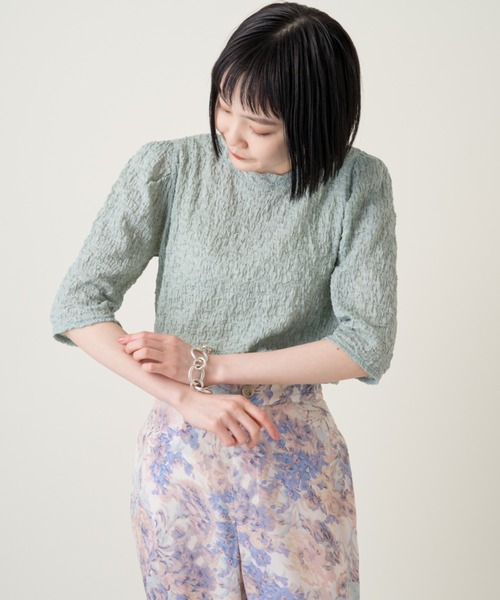 Kastane（カスタネ）の「クラッシュジャガード5分袖（Tシャツ/カットソー・レディース・グリーン/スカイブルー/オフホワイト/ネイビー/パープル・FREE）」の9枚目の写真