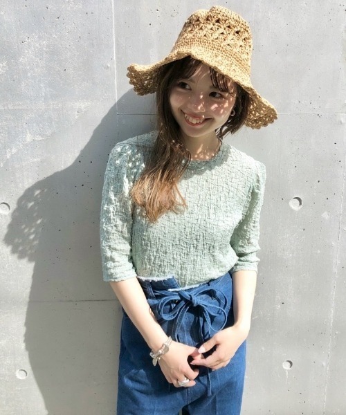 Kastane（カスタネ）の「クラッシュジャガード5分袖（Tシャツ/カットソー・レディース・グリーン/スカイブルー/オフホワイト/ネイビー/パープル・FREE）」の22枚目の写真