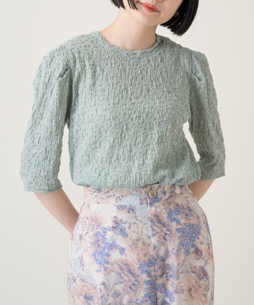 Kastane（カスタネ）の「クラッシュジャガード5分袖（Tシャツ/カットソー・レディース・グリーン/スカイブルー/オフホワイト/ネイビー/パープル・FREE）」の19枚目の写真