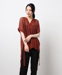 PRIORITY | シースルーオーバーニット コーディネートのアクセントに♪ トレンディ 大人っぽい印象 ホワイト/ブラウン/カーキ/イエロー(ニット/セーター)