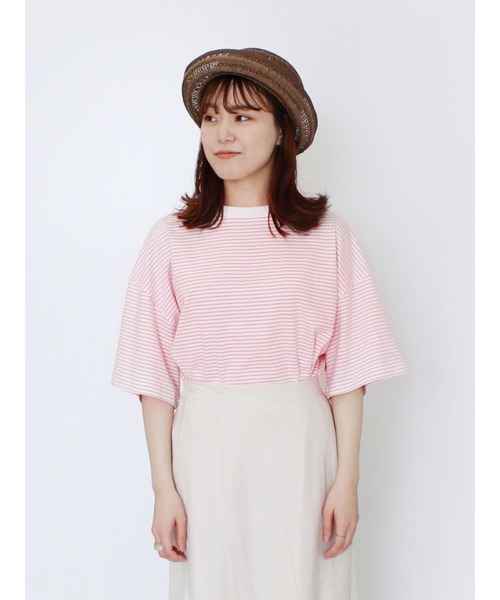 ehka sopo（エヘカソポ）の「細ボーダービッグTシャツ（Tシャツ/カットソー・レディース・ピンク/グリーン/ネイビー・ﾌﾘ-）」の3枚目の写真