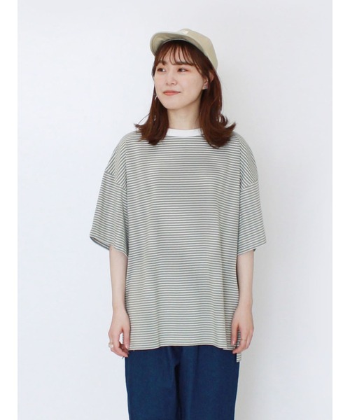 ehka sopo（エヘカソポ）の「細ボーダービッグTシャツ（Tシャツ/カットソー・レディース・ピンク/グリーン/ネイビー・ﾌﾘ-）」の2枚目の写真