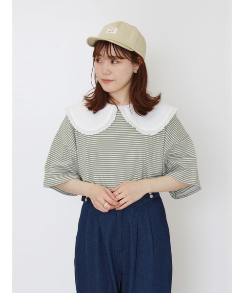 ehka sopo（エヘカソポ）の「細ボーダービッグTシャツ（Tシャツ/カットソー・レディース・ピンク/グリーン/ネイビー・ﾌﾘ-）」の9枚目の写真