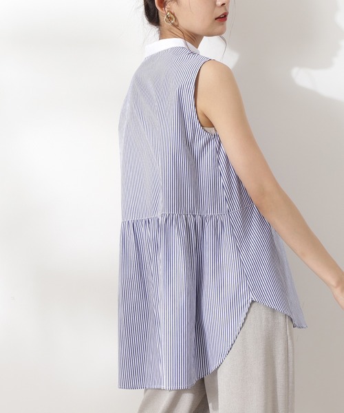 N.（N. Natural Beauty Basic）（エヌエヌナチュラルビューティーベーシック）の「バックペプラムノースリーブブラウス（シャツ/ブラウス・レディース・ホワイト/ピンク系その他/ブルー系その他・MEDIUM）」の13枚目の写真