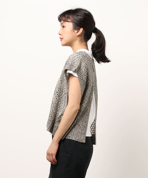 cepo（セポ）の「バックスリット　ドットメッシュニットベスト（ベスト・レディース・グリーン/イエロー/ブラック・M）」の4枚目の写真