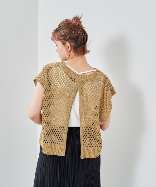 cepo（セポ）の「バックスリット　ドットメッシュニットベスト（ベスト・レディース・グリーン/イエロー/ブラック・M）」の3枚目の写真