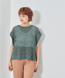 バックスリット　ドットメッシュニットベスト