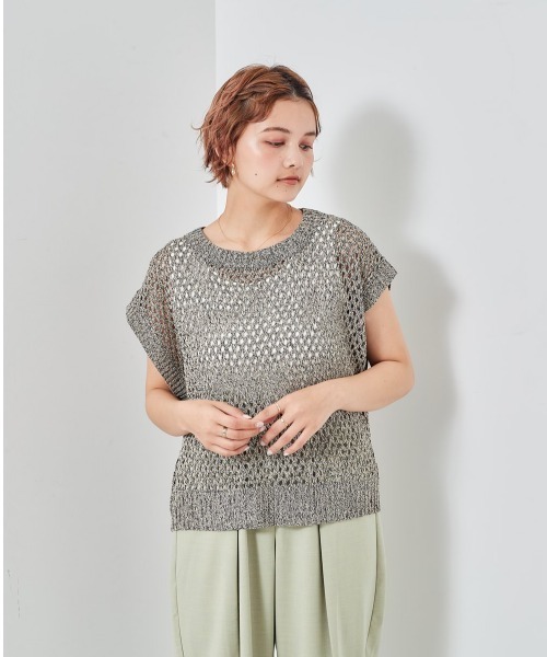 cepo（セポ）の「バックスリット　ドットメッシュニットベスト（ベスト・レディース・グリーン/イエロー/ブラック・M）」の6枚目の写真