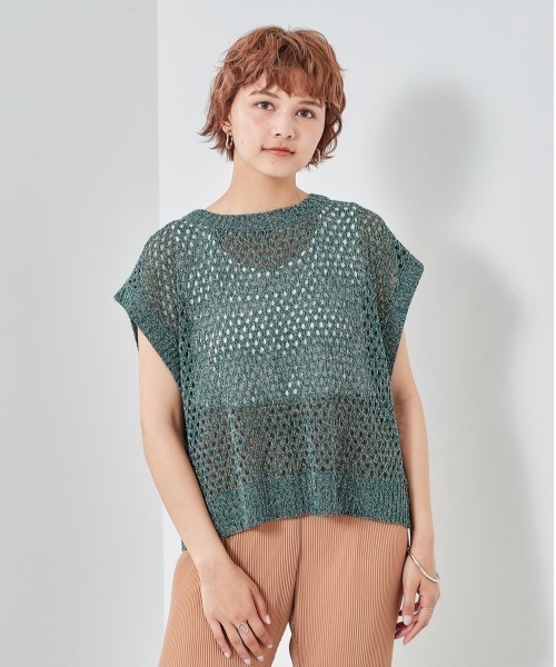 cepo（セポ）の「バックスリット　ドットメッシュニットベスト（ベスト・レディース・グリーン/イエロー/ブラック・M）」の12枚目の写真