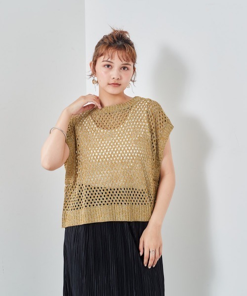 cepo（セポ）の「バックスリット　ドットメッシュニットベスト（ベスト・レディース・グリーン/イエロー/ブラック・M）」の21枚目の写真